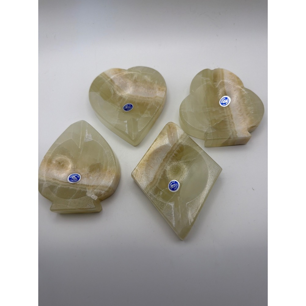 Vintage Mexican Onyx Card Suit Ashtray Set 4 Piece Heart Diamond Club Spade